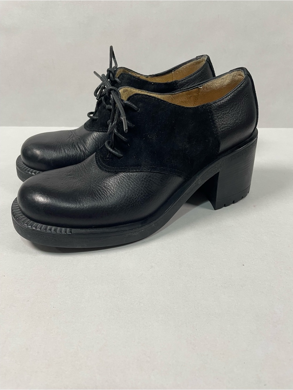 VTG 90s J. Crew Leather Suede Chunky Block Heel Lace Up Oxford Made In Italy | 7